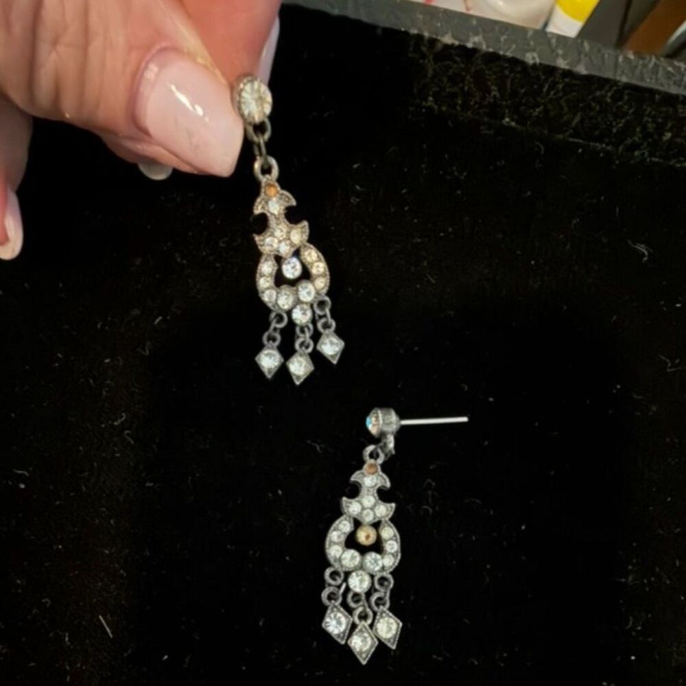 vtg art deco style rhinestone chandelier drop earrings